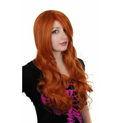 Imagen de Prettyland 70cm Peluca roja naranja a larga melena con reflejos y puntas onduladas sueltas one piece Nami Cosplay C716