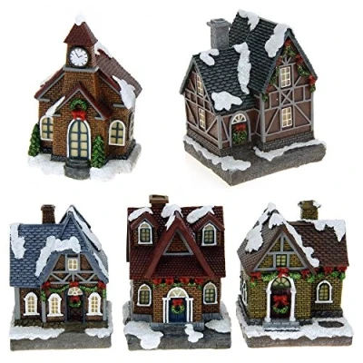 Imagen de ToCi Pueblo navideño iluminado con 5 casas, iluminación LED, decoración de Navidad, para la ventana, funciona pilas