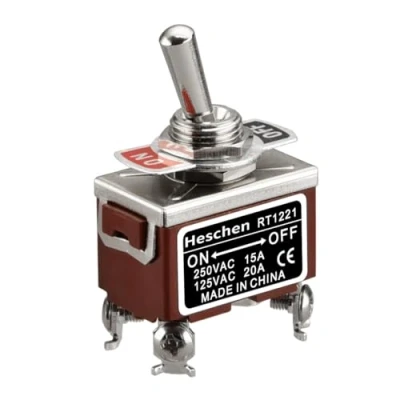 Imagen de Heschen Interruptor de palanca metal, RT1221, DPST, mantenido, ON/OFF 2 posiciones, 15A 250VAC, CE