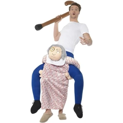 Imagen de Smiffys Disfraz de abuela Piggyback,Multicolor,Disfraz una pieza con piernas simuladas