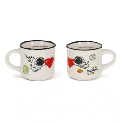 Imagen de Legami tazas de café expreso For Two, juego 2 porcelana New Bone China, taza lavable en lavavajillas, tema astronauta I Love You, diámetro 5,5 cm, capacidad 50 ml