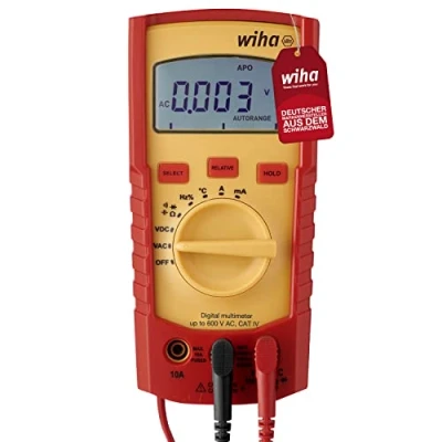 Imagen de Wiha Multímetro digital hasta 600 V CA, CAT IV, incluye 2 pilas AAA I con pantalla LCD Medición de temperatura (45218)