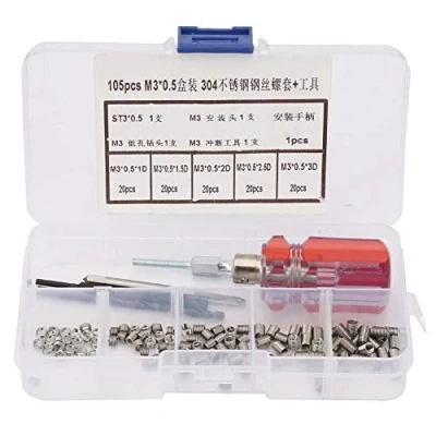 Imagen de Kit de reparación Insertos roscados 105 piezas con herramientas alambre acero inoxidable tipo helicoil(M3*0.5)
