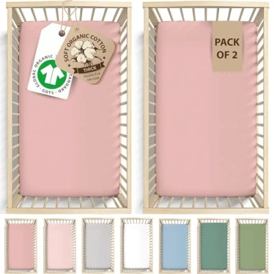 Imagen de sábanas orgánicas de Tutti Bambini Cozee 190 g/m² grosor, lujosamente suaves, con certificado GOTS, para cuna 50 x 83 pulgadas, paquete 2 fundas colchón algodón peinado
