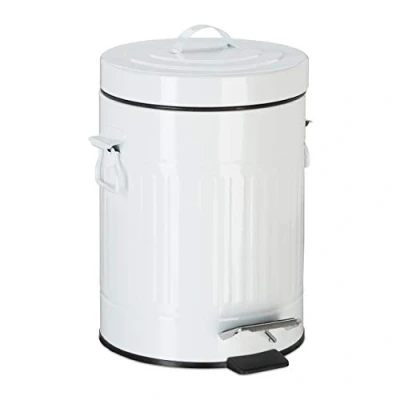 Imagen de Relaxdays cubo basura cocina y baño con pedal de estilo vintage, metal, blanco, 5 l.