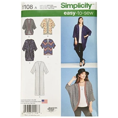 Imagen de Simplicity 1108 un tamaño de 2 X Small/XS/S/M/L/XL/2 L Kimono Mujer patrón Costura para