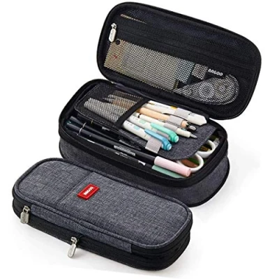 Imagen de iSuperb Estuche Escolar Pequeña Bolsa para Lapices Estudiante Plumier Colegio Color Sólido Gran Capacidad Pencil Cases 22 x 11 6.5cm (Gris Oscuro)