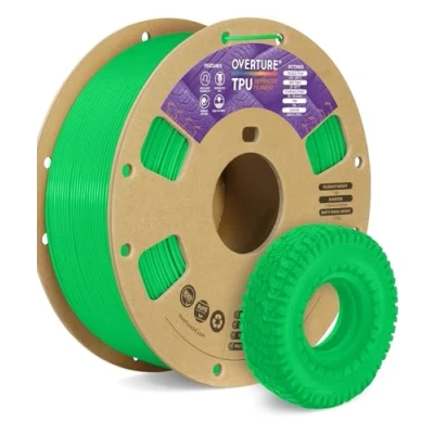 Imagen de OVERTURE TPU 95A Filamento 1.75mm, Flexible Suave para Impresoras 3D, 1kg Carrete de Cartón, Precisión +/ 0.02 mm, Compatible con la Mayoría FDM (Verde Neón)