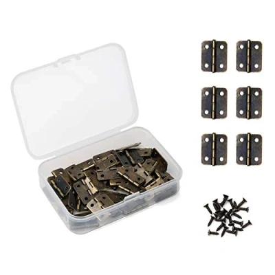 Imagen de Juland 50 PCS Bronce antiguo Mini Bisagras retro con Tornillos de repuesto para Caja madera Cofre joyas Gabinete accesorios bricolaje (18 x 16 mm)