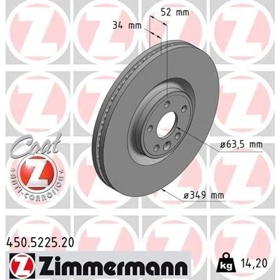 Imagen de ZIMMERMANN 450.5225.20 Disco de freno 349 34 6/5 5 108 ventilación interna revestido altamente carbonizado LAND ROVER: Range Rover Evoque