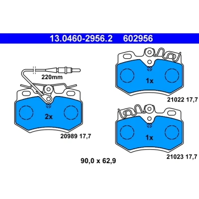 Imagen de ATE 13.0460 2956.2 Juego de pastillas freno con contacto avisador desgaste PEUGEOT: 205 II Hatchback, I 309 Hatchback