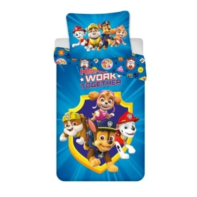 Imagen de Juego de cama Pat Patrol reversible, funda nórdica 140 x 200 cm + almohada 65 cm, 100% algodón, azul, con Chase, Marcus, Stella y Rubén