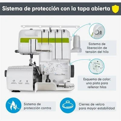 Imagen de EFFEKTIV Remalladora Overlock 1800X Enhebrado Automático 3/4 Hilo con Diferencial Marco de Metal Completo 120W Potencia 1350 Puntadas/Minuto 20 Puntadas Plataforma Manga