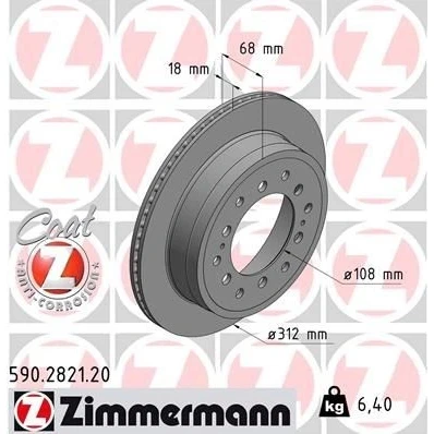 Imagen de ZIMMERMANN COAT Z 590.2821.20 Disco de freno 312 18 14/6 6 140 ventilación interna revestido TOYOTA: Land Cruiser Prado 150, FJ