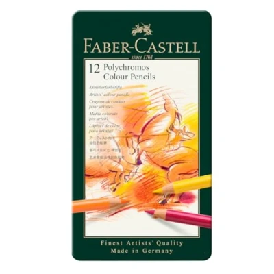 Imagen de Faber Castell 110012 Estuche de metal con 12 lápices colores polychromos, surtidos