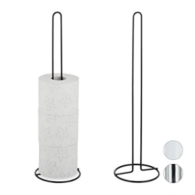 Imagen de Relaxdays Pack de 2 Portarrollos Baño Pie, Soporte Papel Higiénico Recambio, 5 Rollos, Metal, 1 Ud., 50x14 cm, Negro