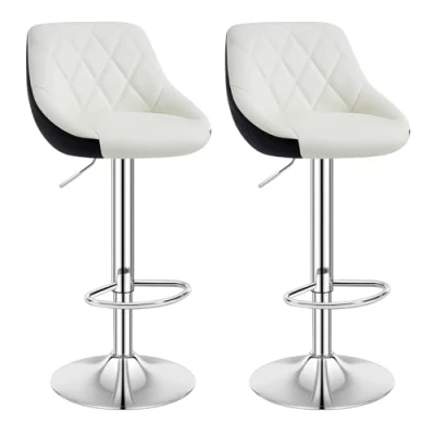 Imagen de WOLTU 2X Taburetes de Bar con Respaldo Cuero Sintético Alto Cocina Regulable en Altura Giratorio Sillas Taburete Trabajo Blanco+Negro BH30ws 2
