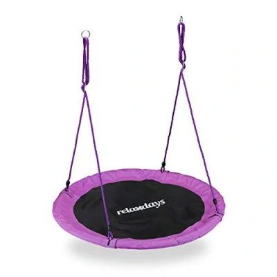 Imagen de Relaxdays Columpio Jardín Nido de Altura Ajustable para Niños y Adultos, hasta 100 kg, Morado, ø 110 cm, Juventud Unisex
