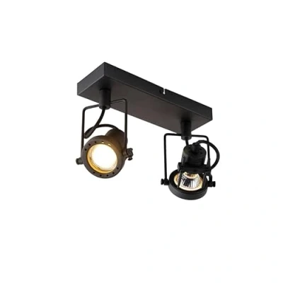 Imagen de QAZQA Foco industrial negro 2 luces SUPLUX Acero Alargada Adecuado para LED Max. x 50 Watt