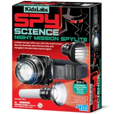 Imagen de KidzLabs Spy Science Night Mission Spylite, Ciencia y tecnología para niños, Kit de Detective Juego rol espía con código Spylite Morse Mayores 5 años