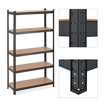 Imagen de Relaxdays Estantería Metálica Industrial, 5 Baldas, 180 x 100 41 cm, Resiste 1.250 kg, Taller, Garaje o Sótano, Negro, Tablero de Fibras