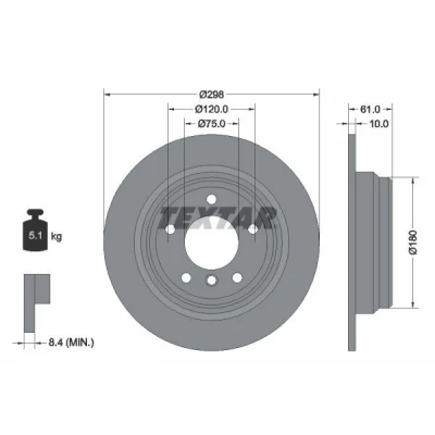 Imagen de TEXTAR PRO 92076603 Disco de freno 298 10 05/06 120 macizo revestido sin perno sujeción rueda, buje rueda BMW: 5 Berlina, Touring