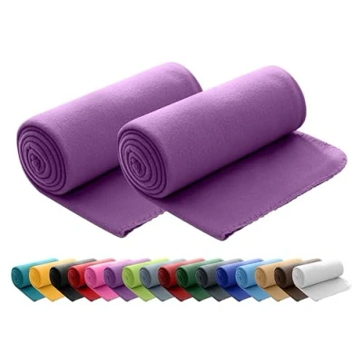 Imagen de wometo OekoTex Juego de 2 mantas forro polar (130 x 160 cm, aprox. 400 g, antibolitas y borde, color lila morado)