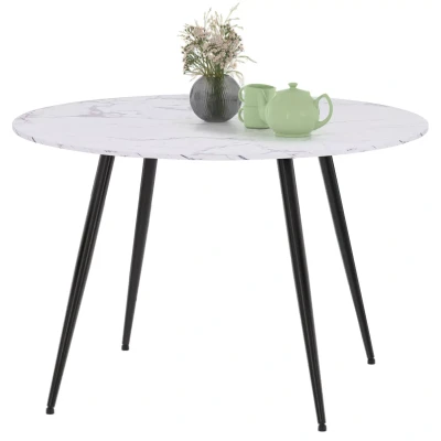 Imagen de IDMarket Mesa de comedor redonda Amelia 4 6 personas efecto mármol blanco Alaska Patas metal negro 110 cm