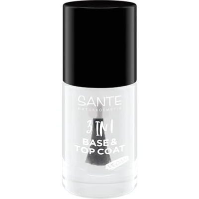Imagen de SANTE Naturkosmetik base y top coat 3 en 1 + endurecedor de uñas vegano, capa superior, 15 gratis, con más 80% ingredientes naturales, secado rápido duradero, 8 ml