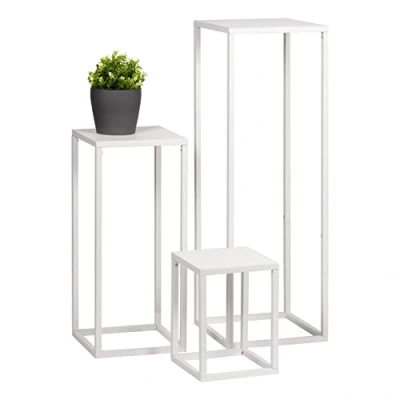 Imagen de bremermann Juego de 3 taburetes metal para flores, color blanco