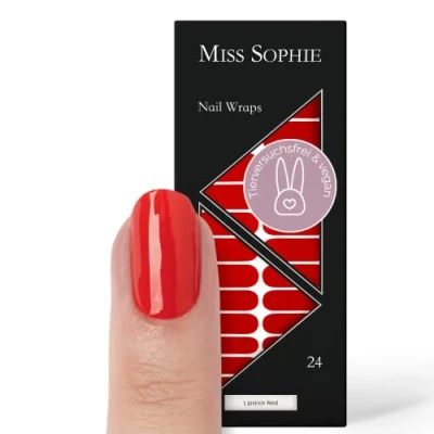 Imagen de Miss Sophie Lámina de uñas &quot;Lipstick Red&quot;, Monocolor, Rojo, Nail Wraps 24 láminas autoadhesivas ultrafinas larga duración