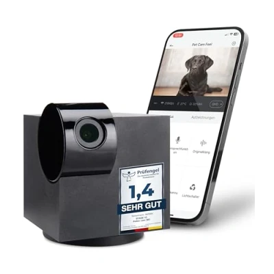 Imagen de PetTec® CAM 360 Cámara para Mascotas con App [SIN SUSCRIPCIÓN] Perros y Gatos en Casa Detección de Movimiento Visión Nocturna Vista Completa HD Panorámica e Inclinable