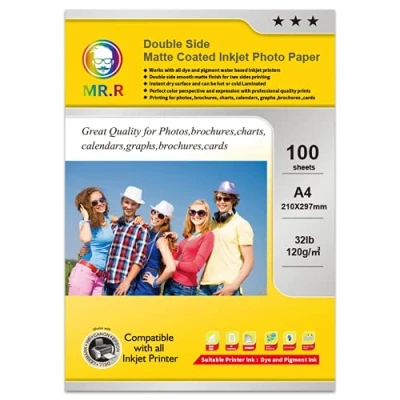 Imagen de MR.R 120 gsm A4X100 Doble mate impreso en ambos lados Papel fotográfico de secado instantáneo Resistente al agua Blanco brillante Alto brillo color para impresoras inyección tinta