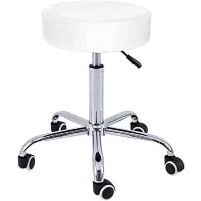 Imagen de QUIRUMED Taburete Base cromada 5 Ruedas, Acero, Color Blanco, Tapizado en Polipiel, Relleno de Alta Densidad, Ligero, Regulable Altura, hasta 150 kg