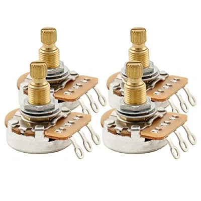 Imagen de Musiclily Pro HD A500K Latón Métrico Grueso 18 Estrías Split Shaft Potenciómetro Linear Taper para Guitarra Eléctrica Bajo(Set de 4)