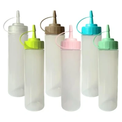Imagen de HR Hogar Botella de Salsas Squeeze, 6 unds 250 mL, Botellas Exprimibles Reutilizables y Reciclables Sin BPA, Dispensador con Tapón Antifugas Goteo Fabricado en España (Surtido Colores)