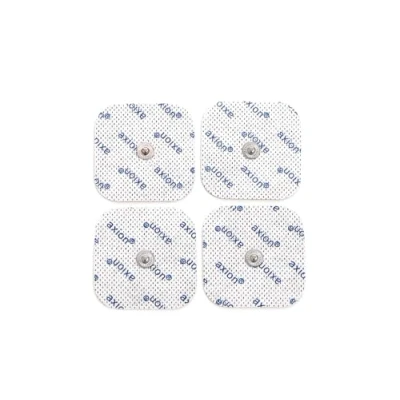 Imagen de 4 electrodos de 5x5 cm axion Compatible con electroestimuladores VITALCONTROL y Beurer Parches TENS EMS recambio adhesivos Conector botón 3,5 mm