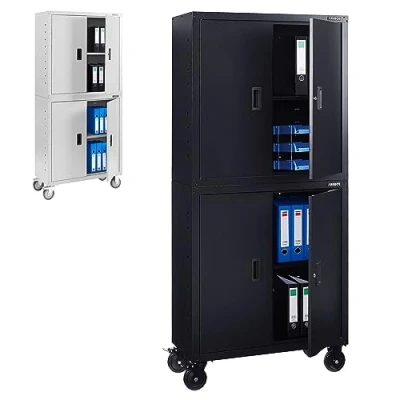 Imagen de Arebos Archivador Armario de Oficina Almacenamiento Suministros 2 estantes Altura Ajustable 180 x 90 40cm Acero