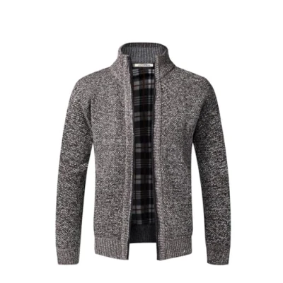 Imagen de Cárdigan de Punto para Hombre, suéter Grueso con Cremallera Completa y Cuello Alto, cálido Forro Polar Invierno(Coffee L)