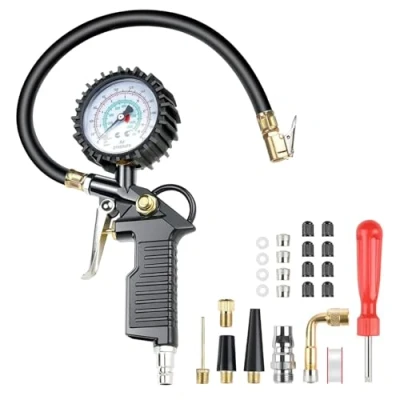 Imagen de Behiruch Manómetro Presión Neumáticos 220PSI Pistola de Inflado Compresor Digital Alta Precisión con 25 pcs Accesorios para Bicicleta Moto Coche Camión y Motocicleta