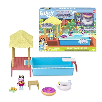Imagen de Bluey Playset Pool Time, Piscina, Set de Juguete Completo con 1 Mini Figura Accesorios, Ideal para completar la casa, niños y niñas Desde 3 años, Famosa (BLY22000)