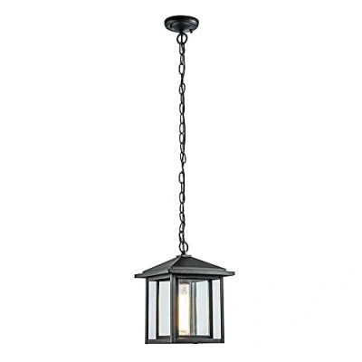 Imagen de wonderlamp Lámpara colgante exterior Avenida, 1xE27, Máx. 60 W, IP 23, Vintage, forma de Farol con cristal, Negro