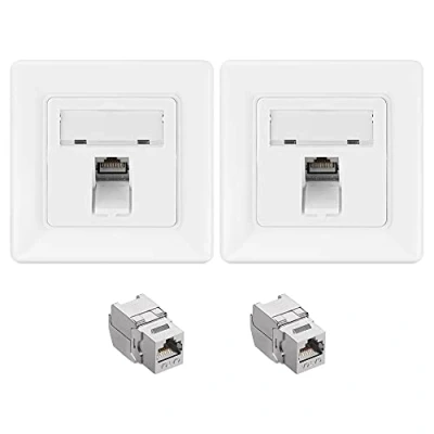 Imagen de kwmobile 2X Módulo Keystone blindado RJ45 Conectores con Carcasa metálica para Cables Cat 6A Aplique de Pared Montaje sin Herramientas