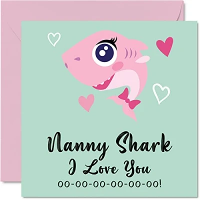 Imagen de tarjetas cumpleaños para niñera, niñera tiburón, tarjeta día madre nieta, feliz cumpleaños, bebé pequeño, 145 mm x felicitación divertidas temporada