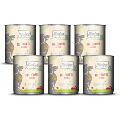 Imagen de MjAMjAM Comida húmeda Premium para Perros naturalmente Deliciosa Bio Cerdo con Calabaza,Pack de 6 (6 x 800g), sin Cereales Extra Carne