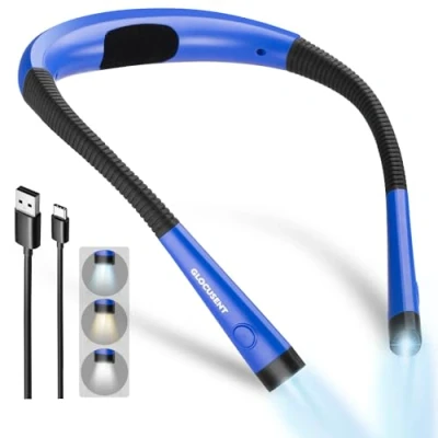 Imagen de Glocusent Luz de Lectura, Lampara Libro Lectura Recargable, 3 Colores, 6 Niveles Iluminación, Brazos Flexibles, Larga Duración, Perfecto para Leer, Tejer, Acampar, Reparar