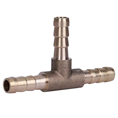 Imagen de Conector de unión manguera combustible pieza en T latón 3 vías Conexiones púas para aire comprimido Tubo gas aceite(6mm)