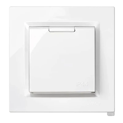 Imagen de Simon Enchufe de Empotrar Schuko Monobloc, Serie 10, 250V, 10 A, Pared Plano y Fino, Apto para Exterior, Incluye Marco, Tapa Mecanismo, Base Hembra Color Blanco