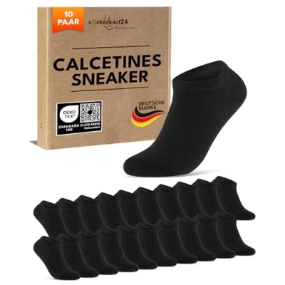 Imagen de sockenkauf24 Calcetines Tobilleros Hombre Mujer 10 Pares Cortos Algodón Transpirables (Negro 43 46)