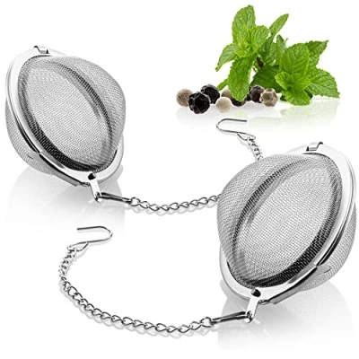 Imagen de COM FOUR® 2x Colador de té acero inoxidable Infusor para té, hierbas y especias Filtro malla fina con cadena (2 piezas 5,5 cm Ø)